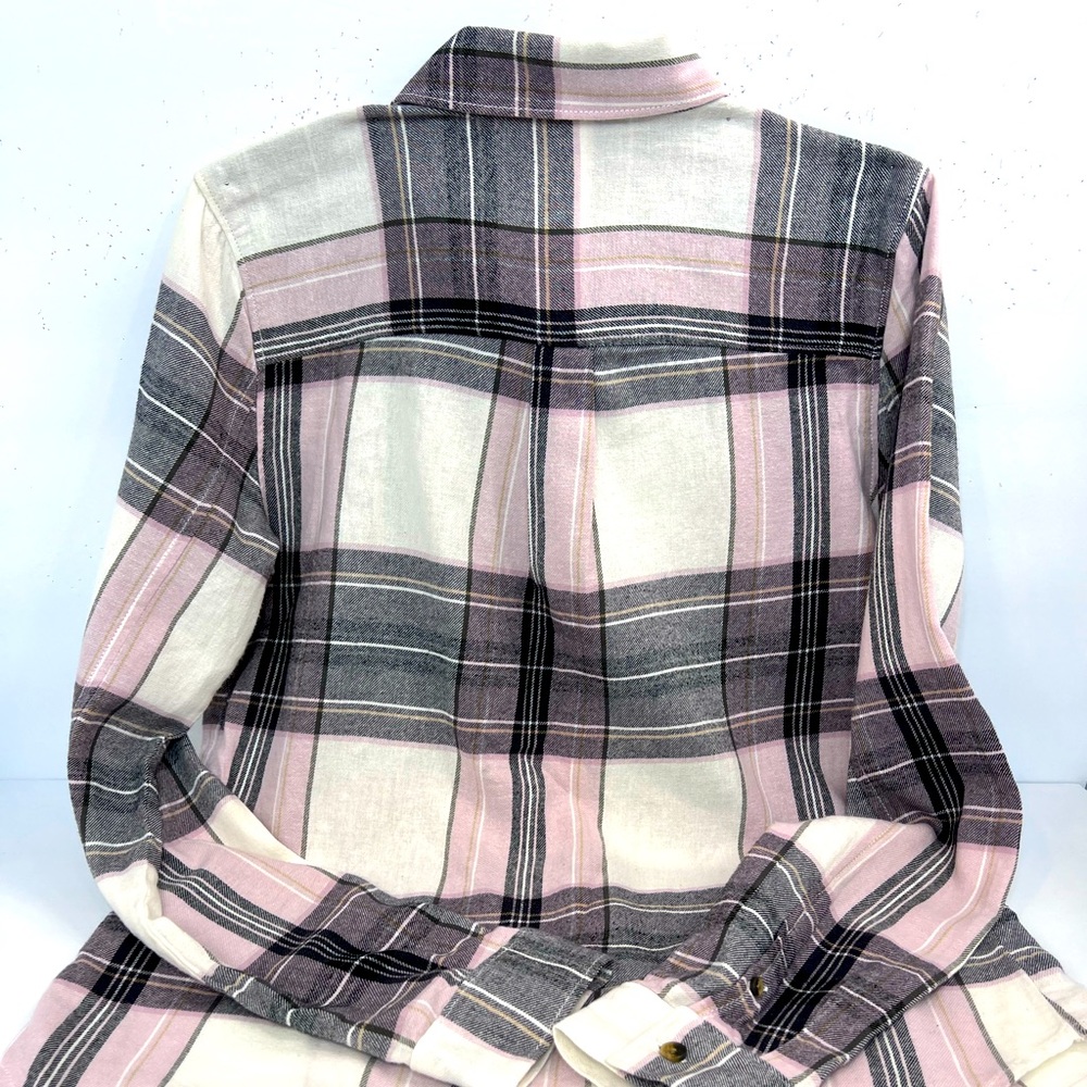 VANS, SMALL (S), FLANNEL LADIES LONG SLEVES SHIRT, BEIGE BASE GREY GREEN LINES - Picture 2 of 13